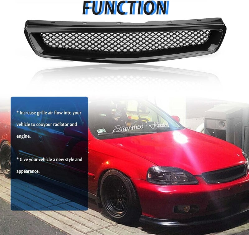 Kspeed Front Bumper Grille Fit 1999-2000 for Civic Coupe/Sedan JDM Type R ABS Black Mesh Front Upper Grill Guard Replacement Part - Image 4